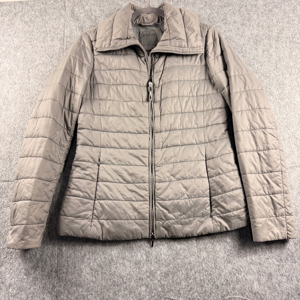 Geox Respira Thermore Puffer Jacket Womens 6 Taupe Gray Quilted‎ Zip W3420G